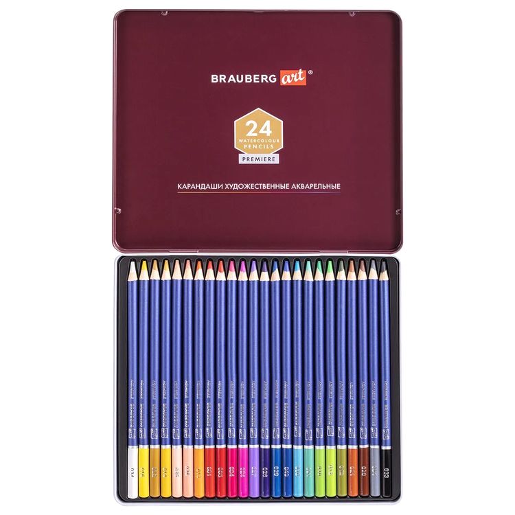 Карандаши художественные цветные акварельные BRAUBERG ART PREMIERE, 24 цв., грифель 4 мм — картинка 2