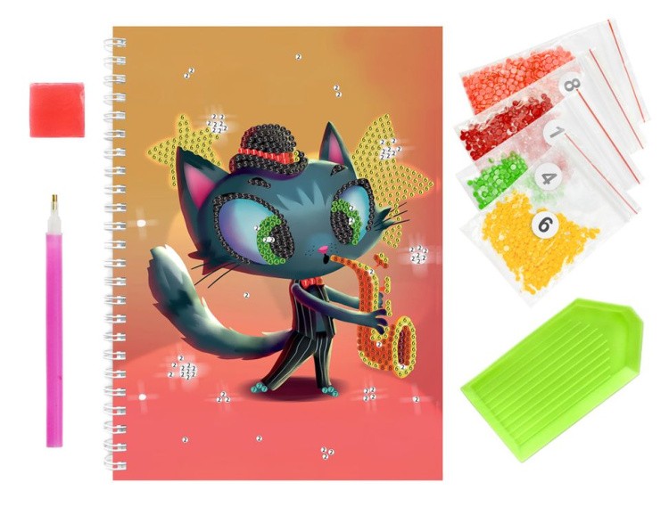 Алмазная мозаика - тетрадь «Кот-трубач» — картинка 6