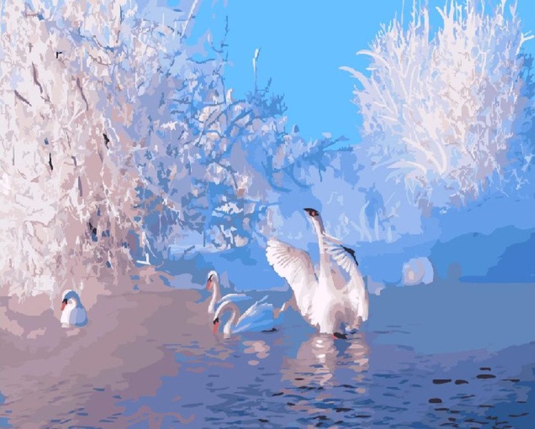 Картина по номерам «Лебеди зимой»