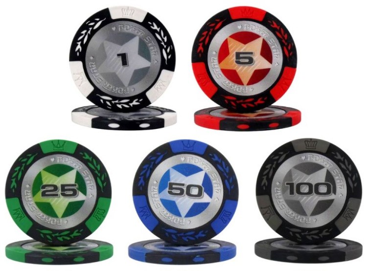 Покерный набор STARS, 100 фишек 14 г с номиналом в кожаном кейсе — картинка 3