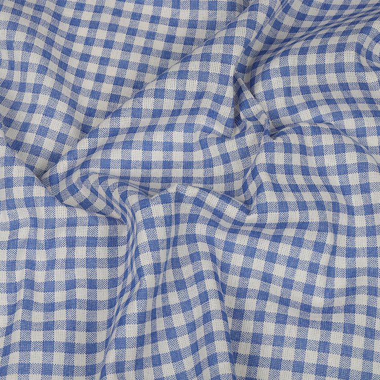 Ткань льняная, 3 м x 150 см, 140 г/м², цвет: голубой, клетка, TBY — картинка 2