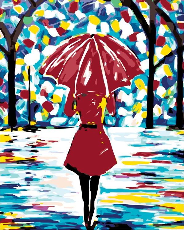 Картина по номерам «Леди в красном под зонтом»