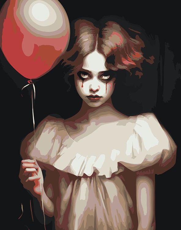 Картина по номерам «Девушка в образе Пеннивайза с шариком»