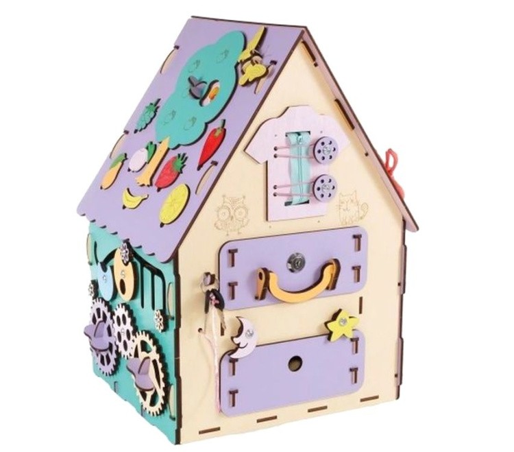 Бизиборд деревянный, развивающий «Домик», EWA — картинка 4