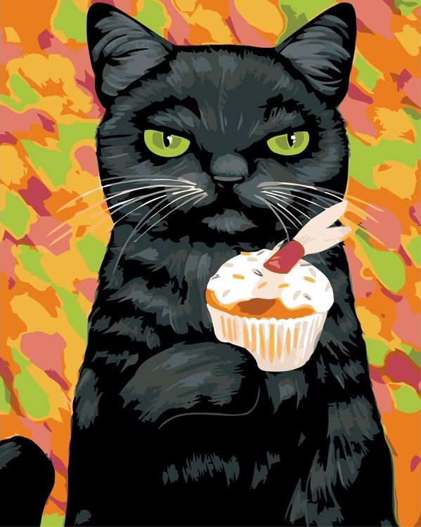 Картина по номерам «Кот с пирожным»