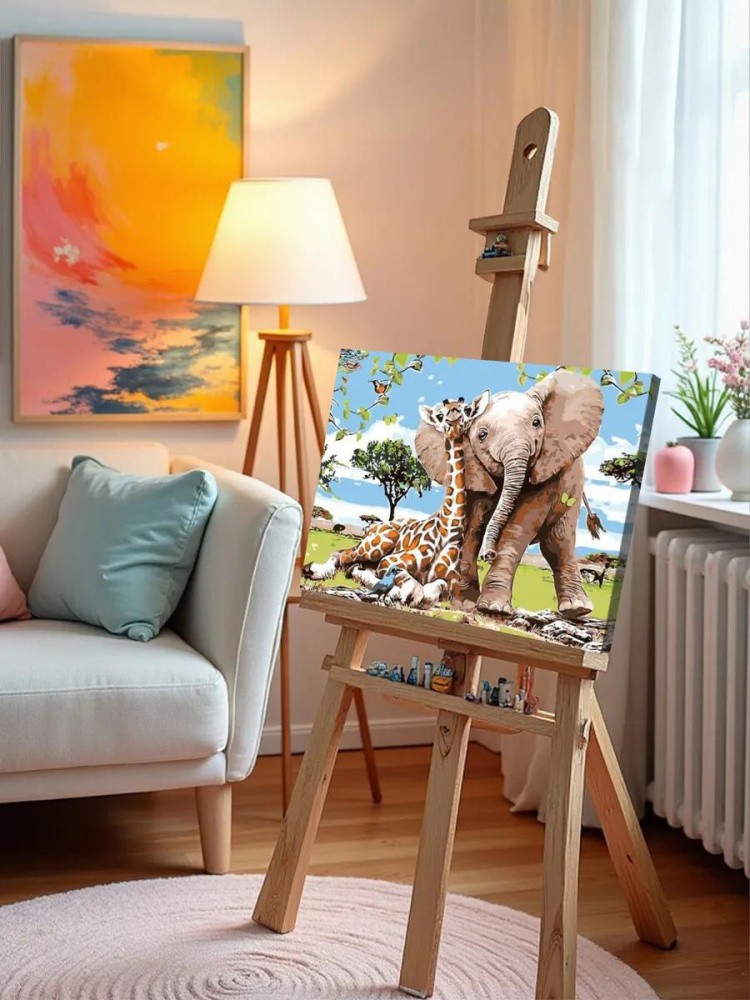 Картина по номерам «Жираф и слон» — картинка 9