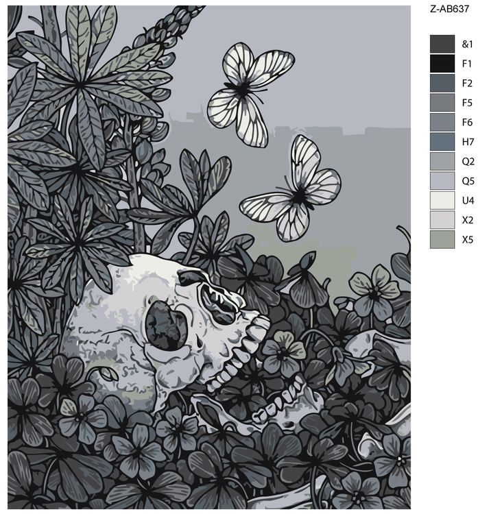 Картина по номерам «Череп и бабочки» — картинка 2