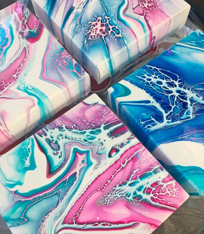 Набор для рисования жидким акрилом Флюид Арт №7 холст 30х30 (2шт.)+часы, Art Blong — картинка 4