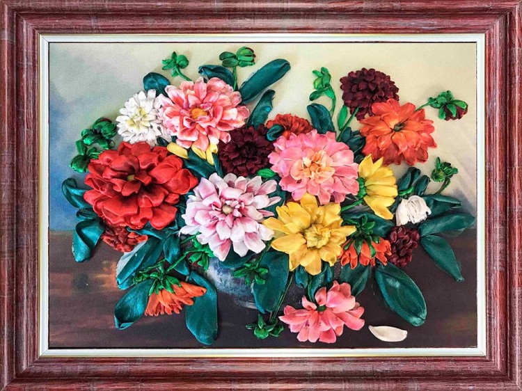 Вышивка лентами «Георгины» — картинка 2