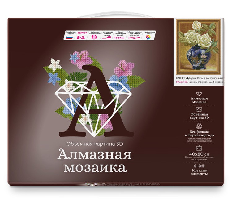 Алмазная вышивка 5D «Бузин. Розы в восточной вазе» — картинка 2