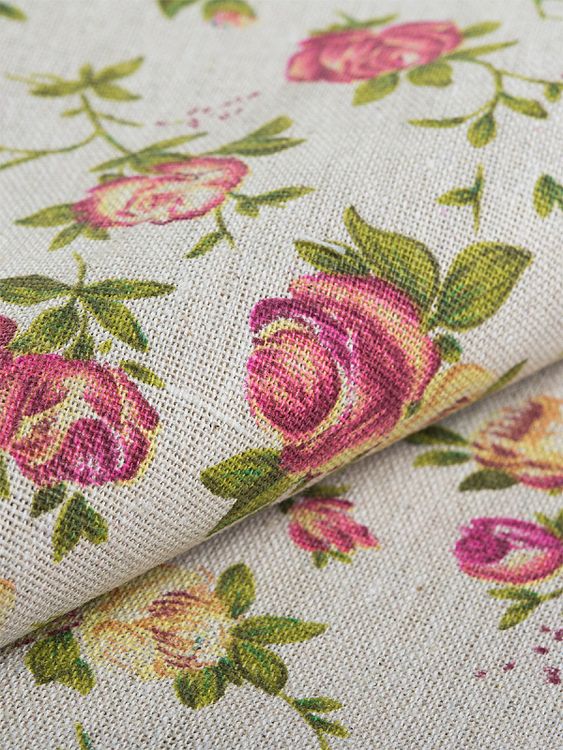 Ткань лен, 140 г/м², 30% лен, 70% хлопок, 3 м, ширина 150 см, цвет: цветочный принт, TBY — картинка 2