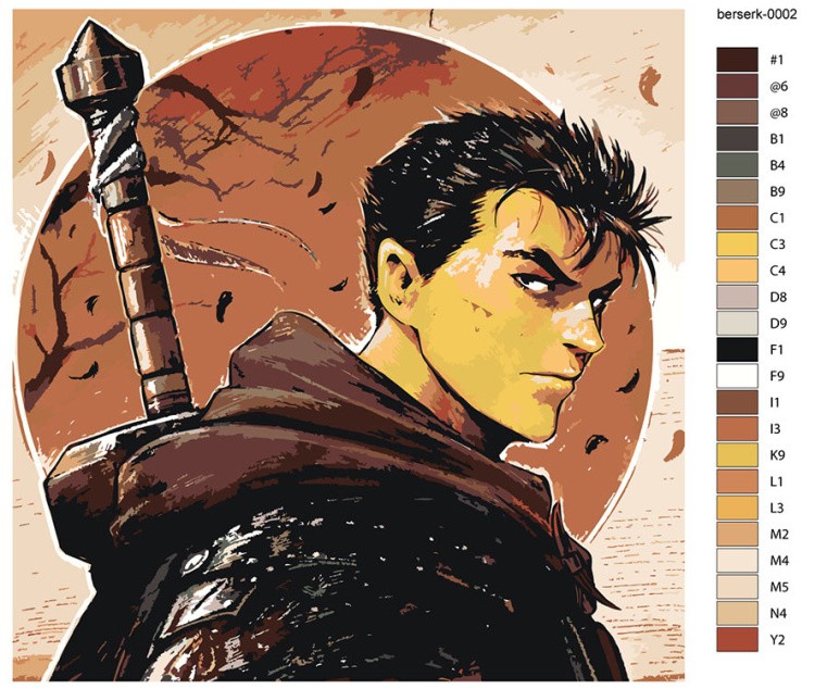 Картина по номерам «Берсерк Berserk манга аниме: Гатс 40x40» — картинка 2