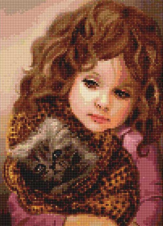 Алмазная вышивка «Девочка с котенком»