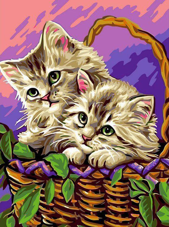 Картина по номерам «Котики в корзинке»