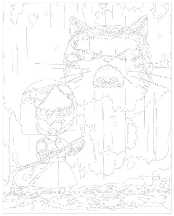 Картина по номерам «Кричащие девочка и нарисованный кот» — картинка 3