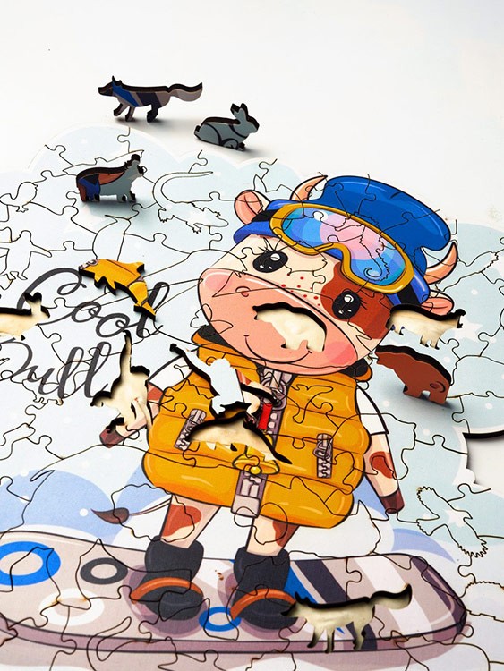 Деревянные пазлы Артвентура «Бычок на сноуборде» — картинка 2