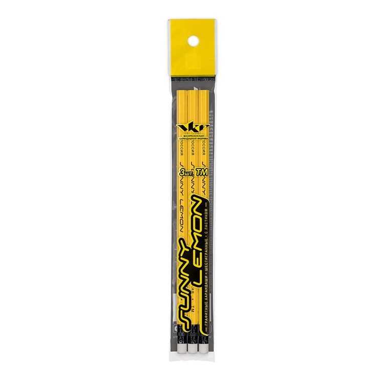 Набор графитных карандашей ВКФ «Sunny lemon» ТМ (HB) с ластиком, 3 шт.