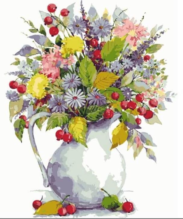 Картина по номерам «Букет с одуванчиками  и ягодами»