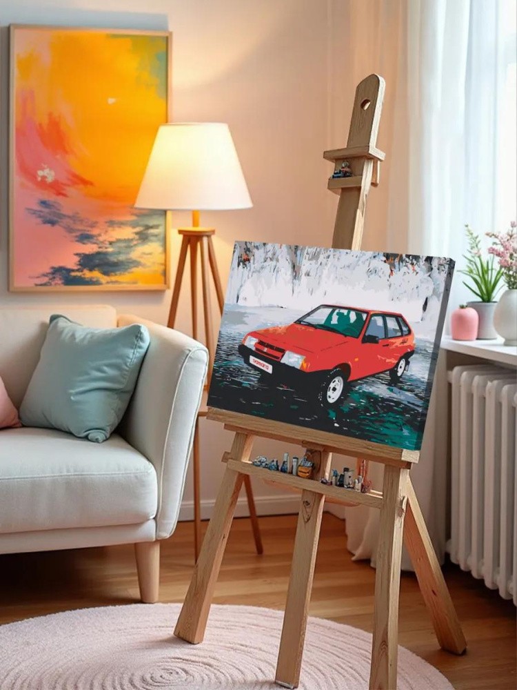 Картина по номерам «ВАЗ-2109: красная Лада девятка на льду» — картинка 9