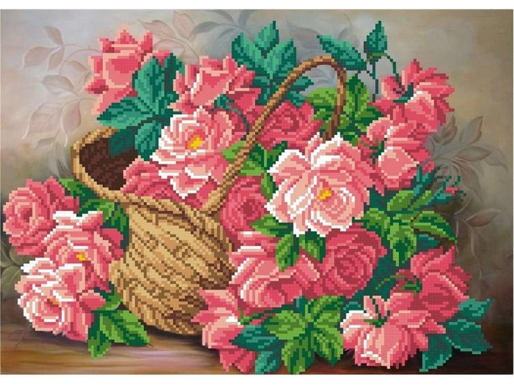 Рисунок на габардине «Розы в корзине»