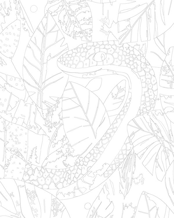 Картина по номерам «Разноцветная змея в листьях, Символ года» — картинка 3