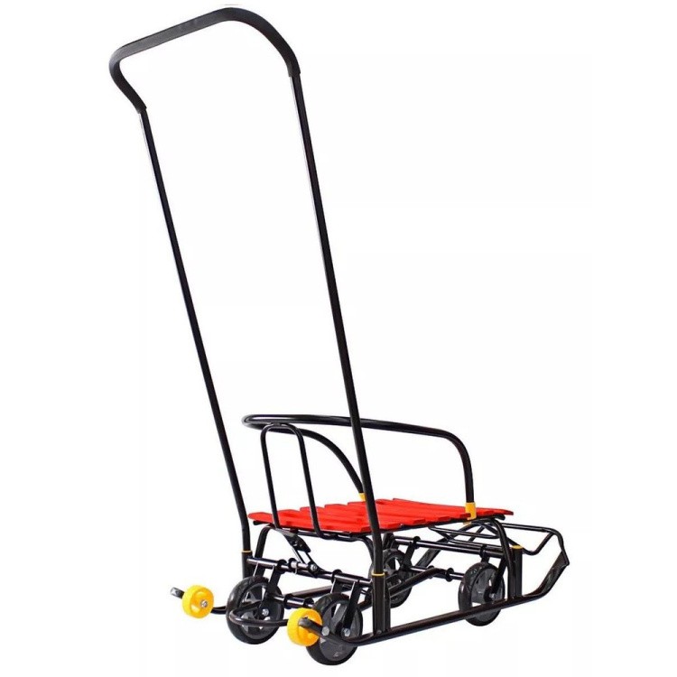 Санки детские Snow Black Auto красные рейки с колесами — картинка 7