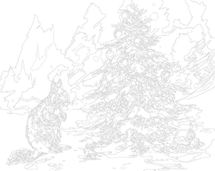 Картина по номерам «Рождество: Белка рядом с заснеженной елкой» — картинка 3