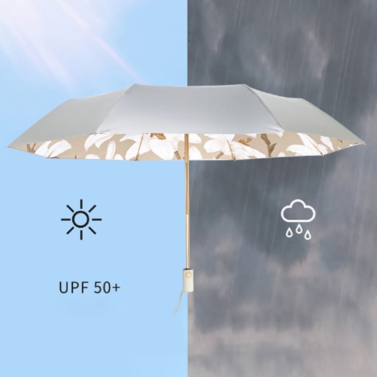 Зонт двусторонний Нежные лилии, складной, 8 спиц, автомат — картинка 5