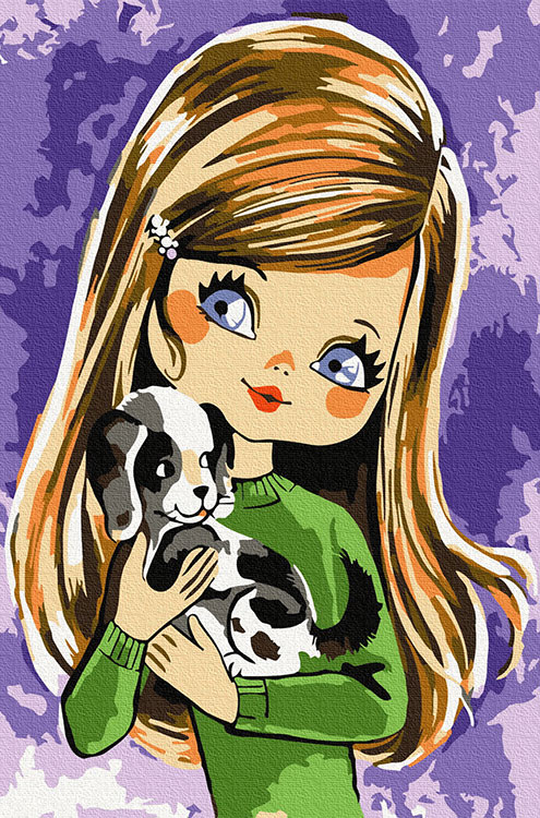 Картина по номерам «Девочка со щенком»