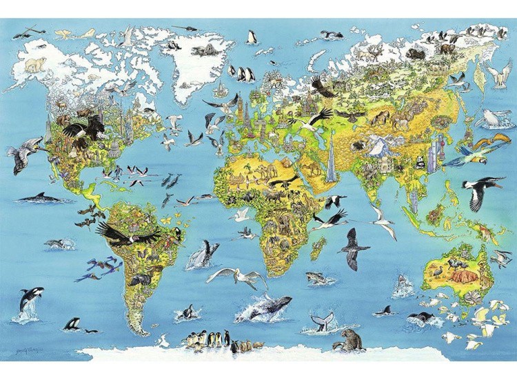 Пазлы «Карта мира с животными»