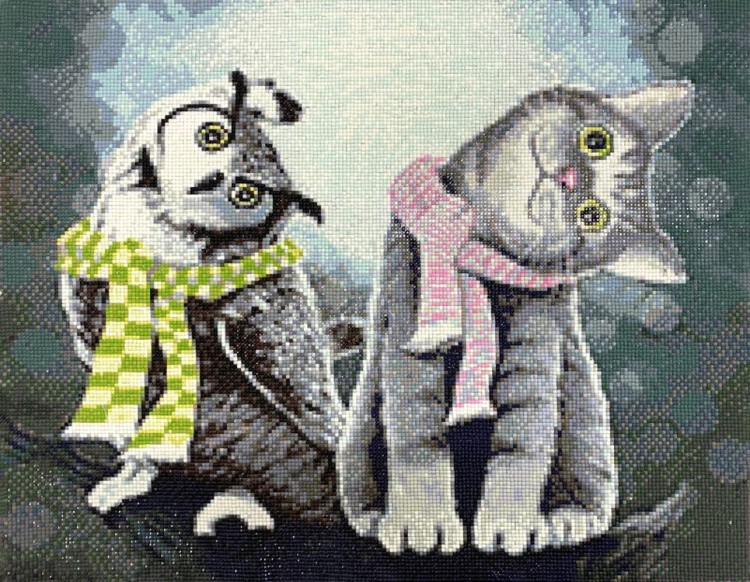 Алмазная вышивка «Котик и Филин» — картинка 2