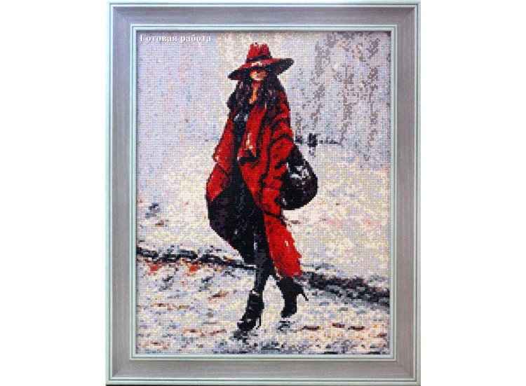 Алмазная вышивка «Девушка в красном пальто» — картинка 3