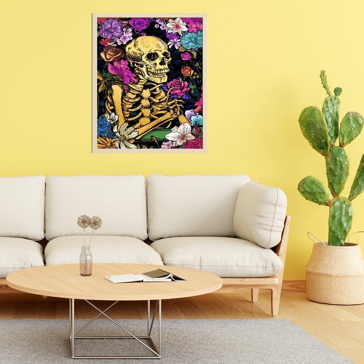 Картина по номерам с поталью «Скелет в цветах» — картинка 7