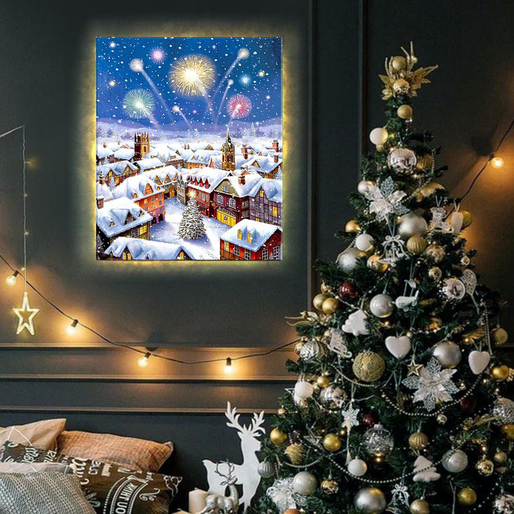 Картина по номерам «Салют над городом» LED подсветка — картинка 3