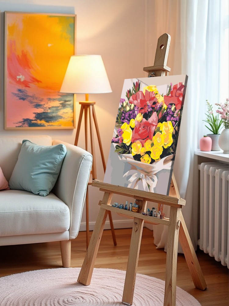 Картина по номерам Букет цветов красные и желтые розы — картинка 11