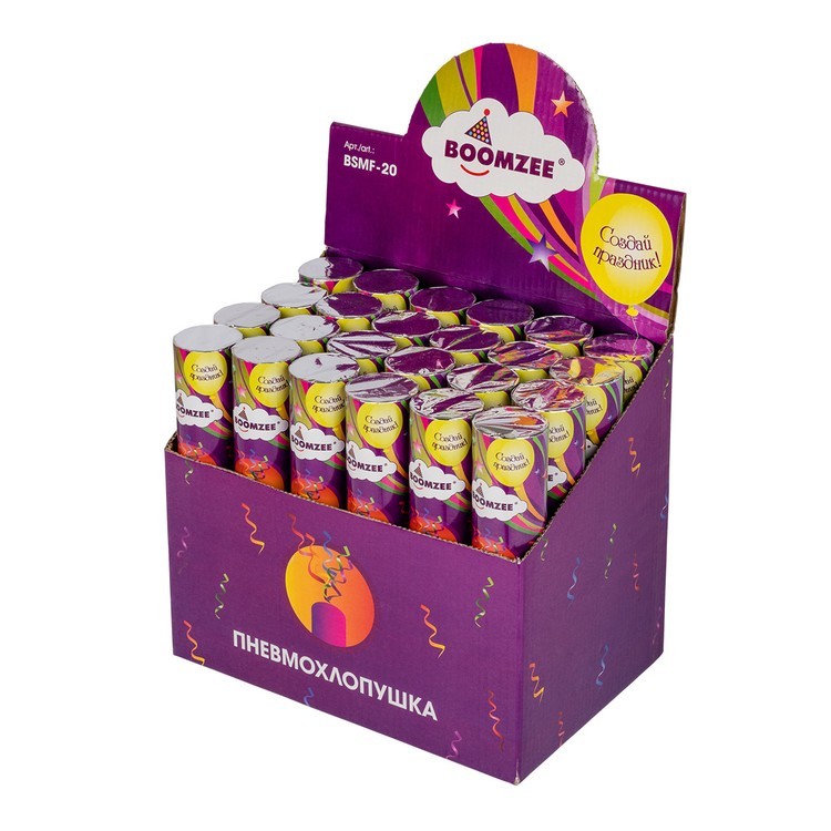 Пневмохлопушка 1 шт., 20 см, фольгированный серпантин, BOOMZEE — картинка 2