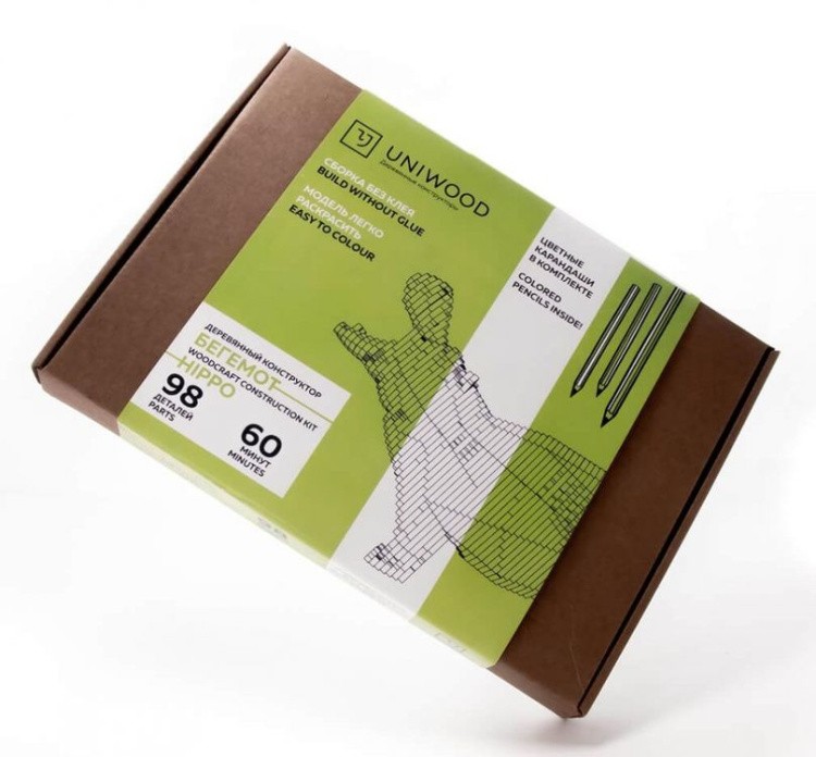 Конструктор из дерева «Бегемот с набором карандашей», UNIWOOD — картинка 7