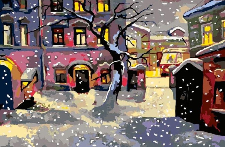 Картина по номерам «Снегопад в городе»