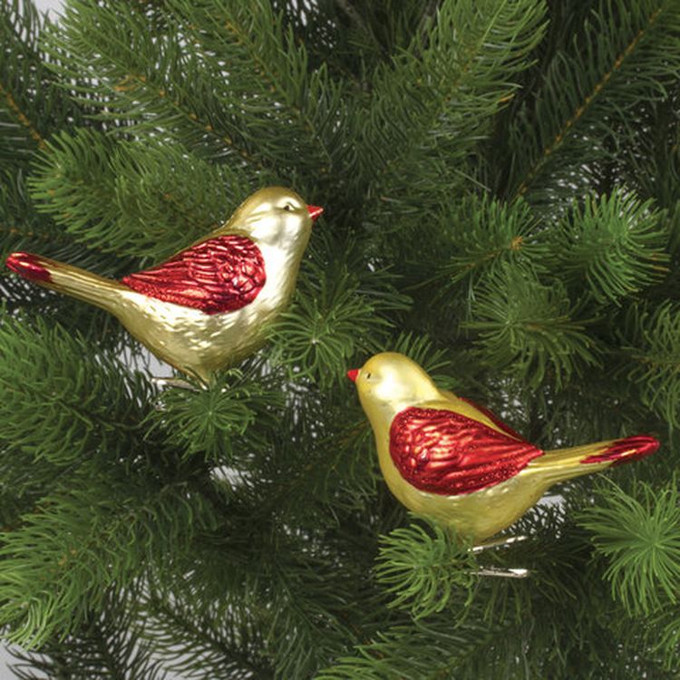Украшения елочные «Птичка», набор 2 шт., цвет: золотистый с красными крыльями — картинка 4