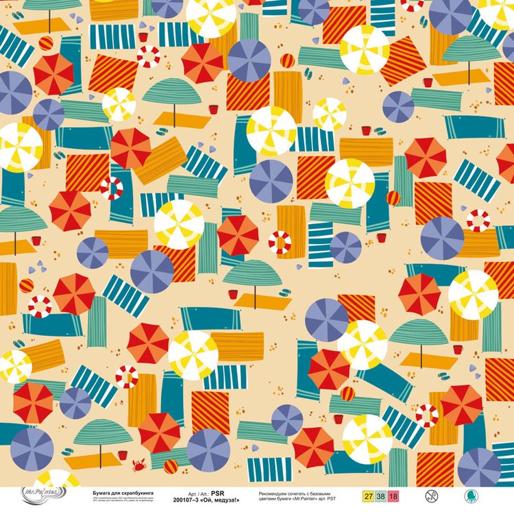 Бумага для скрапбукинга «Ой, медуза! 3», 190 г/м2, 30,5x30,5 см, 10 шт., Mr.Painter — картинка 2