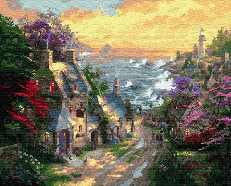 Картина по номерам «Деревня у берега моря»
