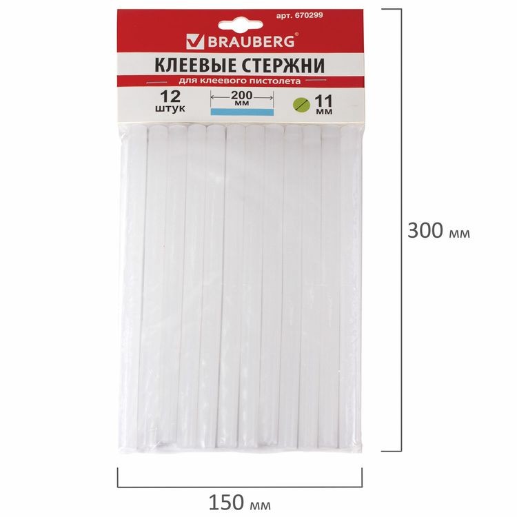 Клеевые стержни, диаметр 11 мм, длина 200 мм, белые, комплект 12 шт., Brauberg — картинка 4