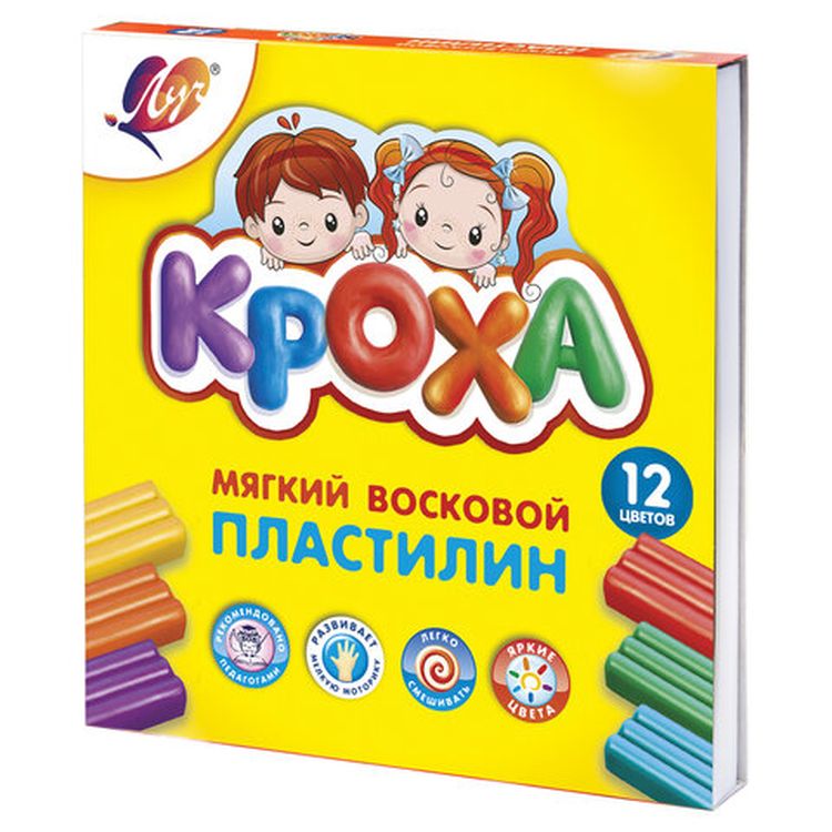 Пластилин мягкий Луч «Кроха», 12 цветов, 180 г, со стеком