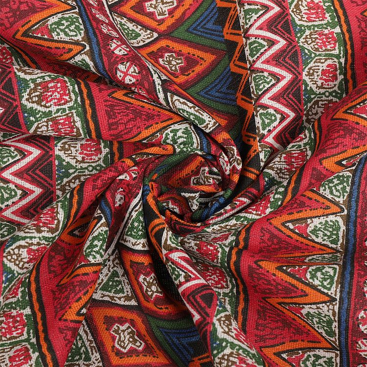 Ткань Лен, 140 г/м², 5 м x 150 см, цвет: красный, геометрический принт, TBY — картинка 3