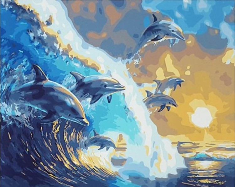 Картина по номерам «Дельфины на волне»