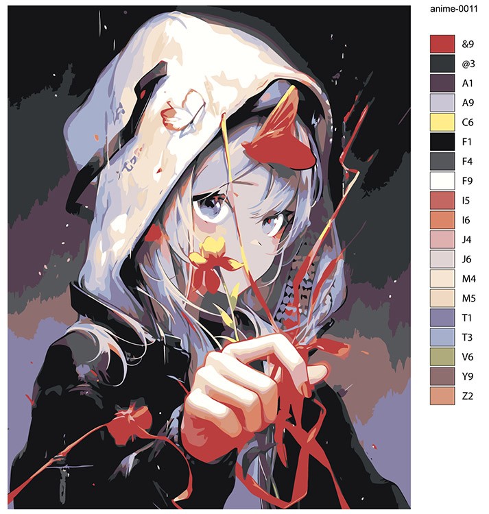 Картина по номерам «Аниме: Девушка с цветком и бабочкой» — картинка 2