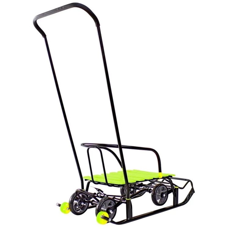 Санки детские Snow Black Auto лимонные рейки с колесами — картинка 9