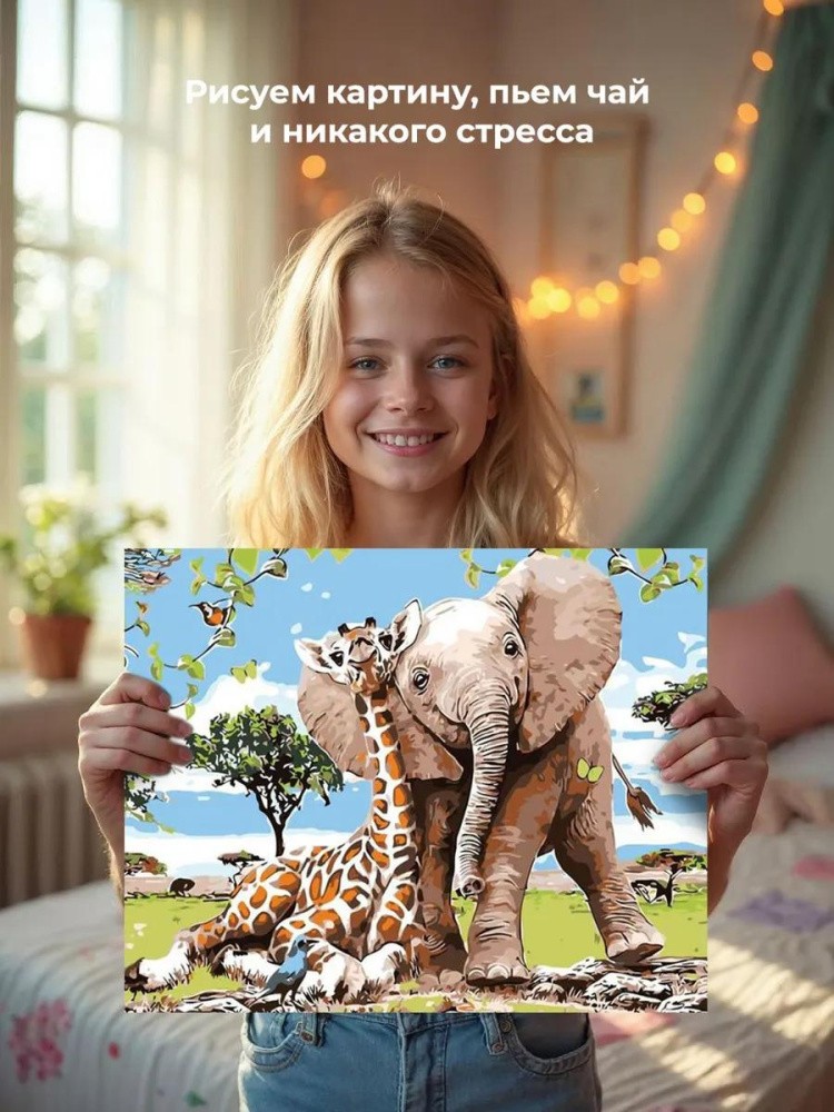Картина по номерам «Жираф и слон» — картинка 6