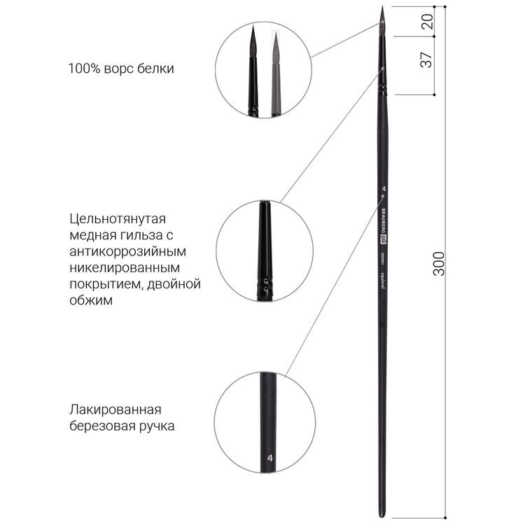 Кисть художественная профессиональная Art Classic, белка, круглая, № 4, длинная ручка, Brauberg — картинка 4