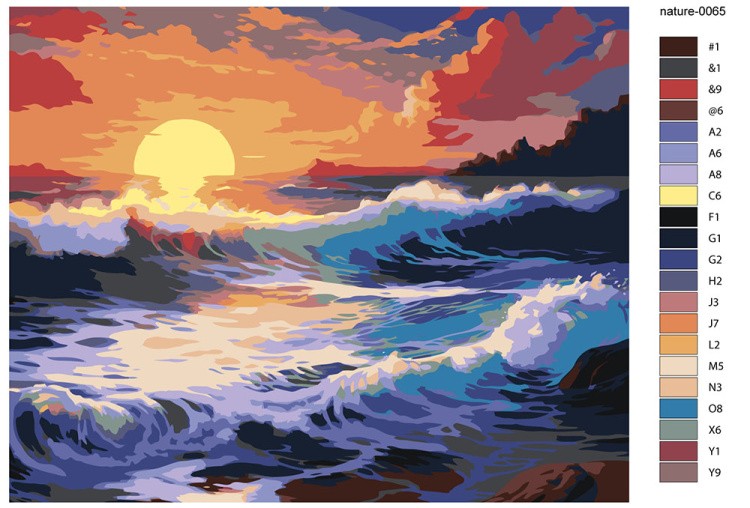 Картина по номерам «Природа: Морской пейзаж с волнами на закате» — картинка 2